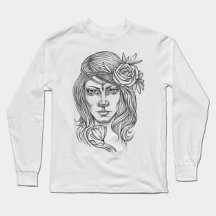 Mysterious Girl Flower Crown Long Sleeve T-Shirt